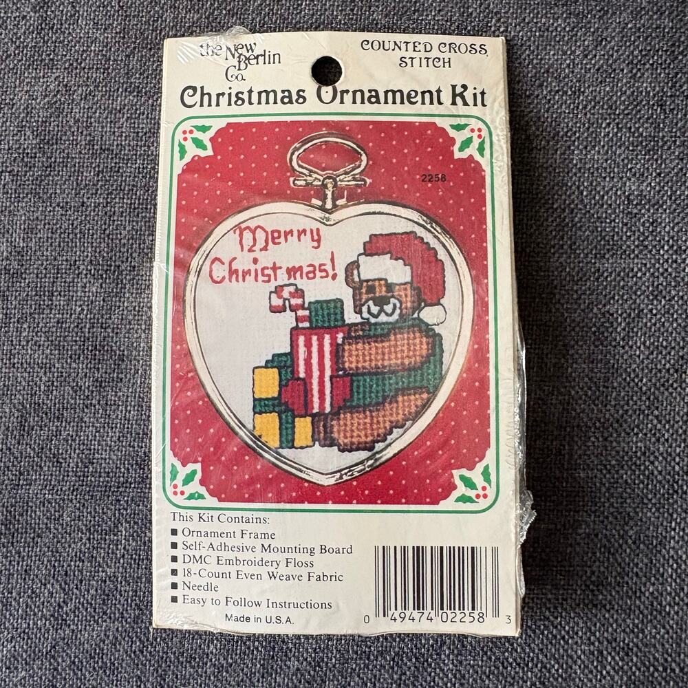 Holiday Bear Christmas Ornament Vintage Counted Cross Stitch Kit by New Berlin